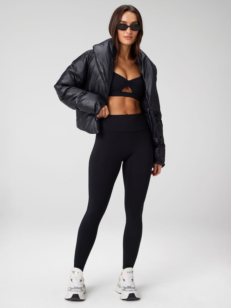 Fabletics Black Shawl Collar Puffer Shine Jacket - Image 3 of 3 Fabletics Black Shawl Collar Puffer Shine Jacket - Image 3 of 3