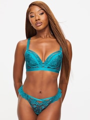Ann Summers Blue Thong Mirage Foiled Lace High Waist Brazilian Knickers - Image 1 of 5