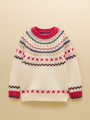 Joules Girls' Stardust Cream Fair Isle Jumper - Image 1 of 3