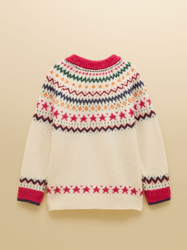 Joules Girls' Stardust Cream Fair Isle Jumper - Image 2 of 3 Joules Girls' Stardust Cream Fair Isle Jumper - Image 2 of 3
