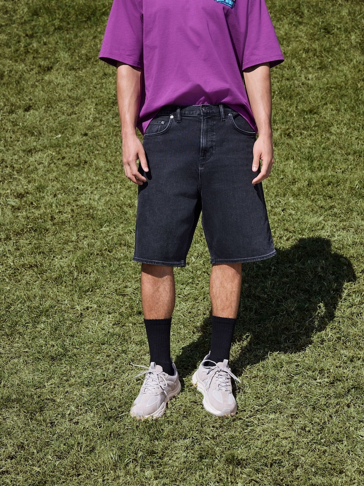 Black Denim Jort Shorts - Image 1 of 5 Black Denim Jort Shorts - Image 1 of 5