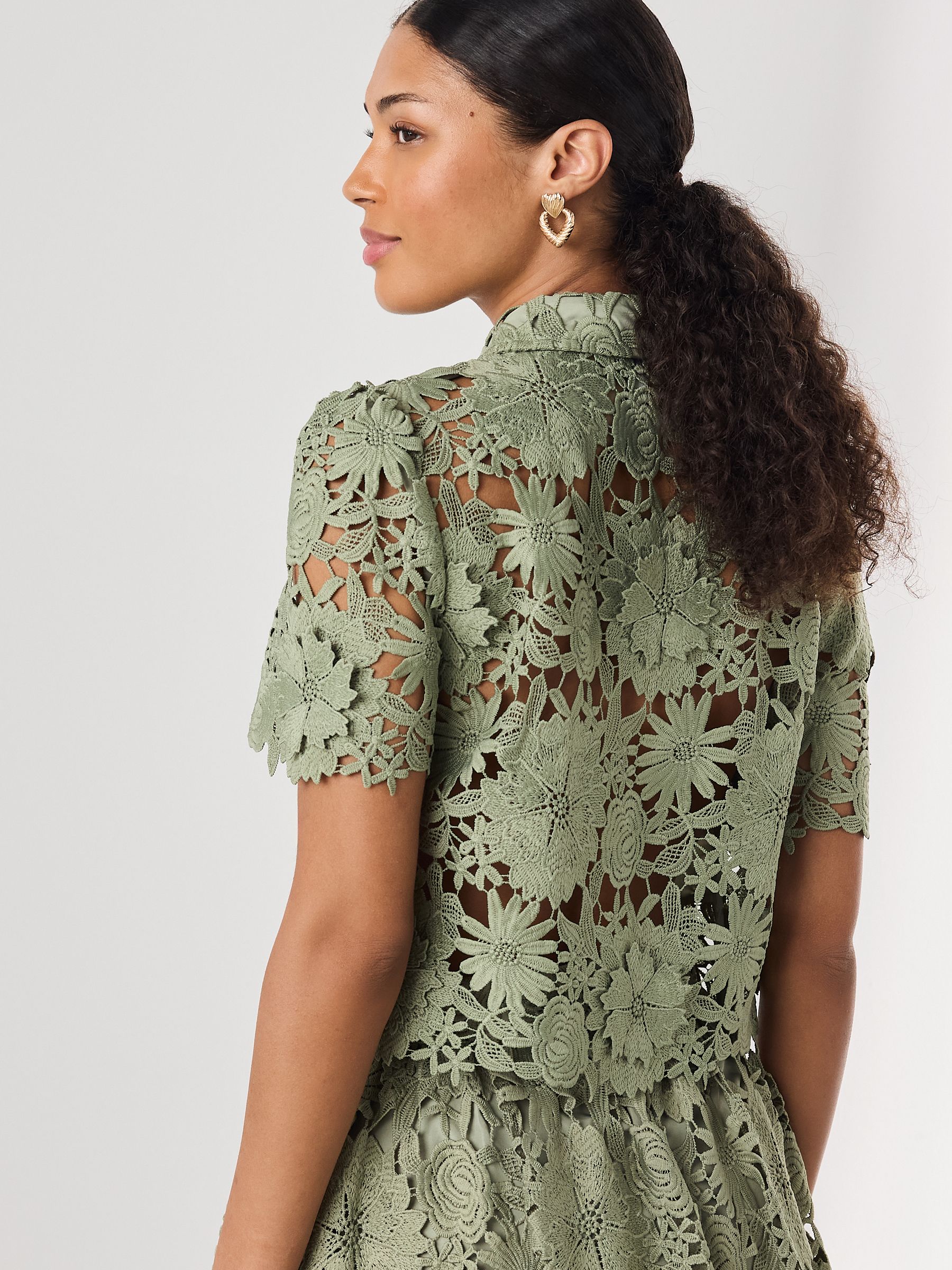 Buy Sage Green N. Premium Occasion Floral Lace Short Sleeve Top