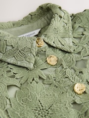 Salbeigrün - N. Premium Occasion Floral Lace Short Sleeve Top - Bild 8 von 8