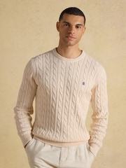Joules Cream Crew Neck Cotton Cable Knit Jumper - Image 1 of 6