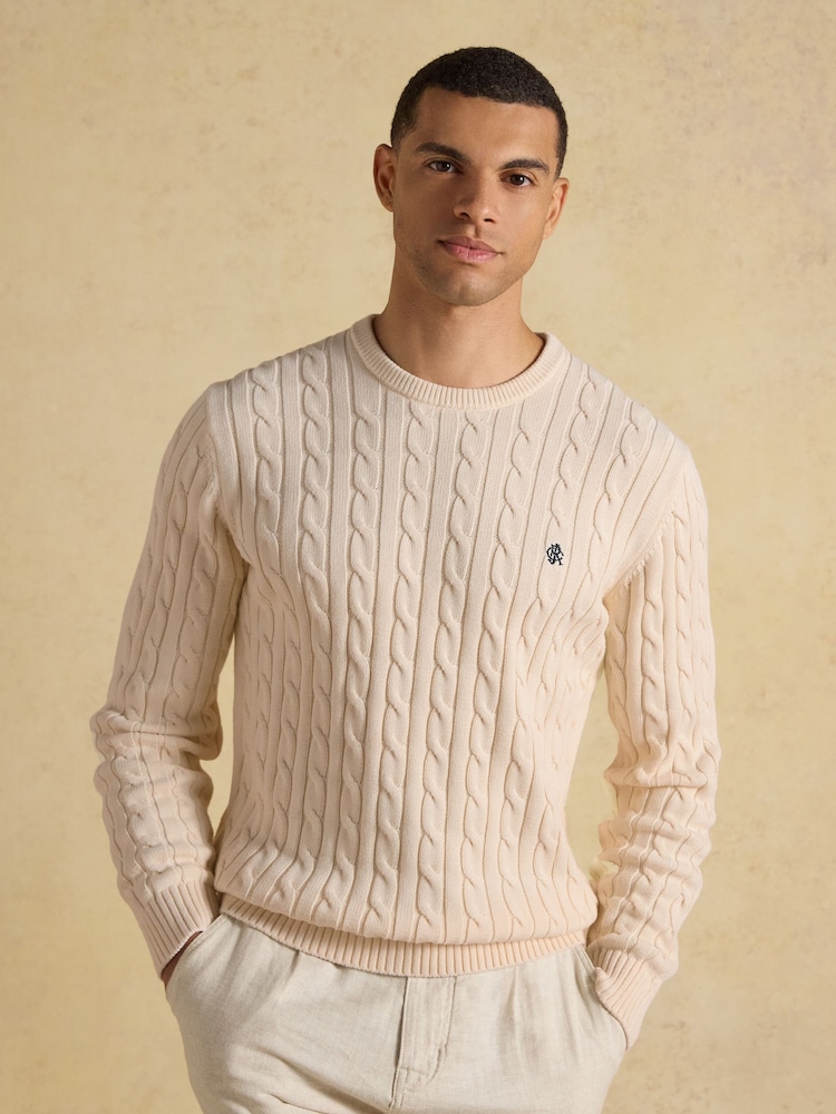 Joules Cream Crew Neck Cotton Cable Knit Jumper - Image 1 of 6 Joules Cream Crew Neck Cotton Cable Knit Jumper - Image 1 of 6