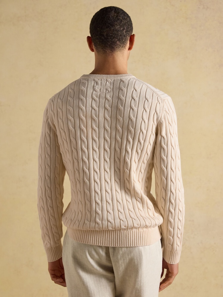 Joules Cream Crew Neck Cotton Cable Knit Jumper - Image 2 of 6 Joules Cream Crew Neck Cotton Cable Knit Jumper - Image 2 of 6