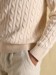 Joules Cream Crew Neck Cotton Cable Knit Jumper - Image 4 of 6
