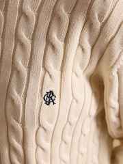 Joules Cream Crew Neck Cotton Cable Knit Jumper - Image 5 of 6