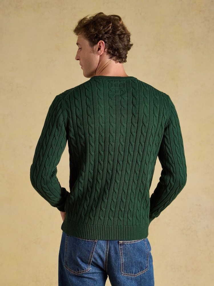 Joules Green Crew Neck Cotton Cable Knit Jumper - Image 2 of 7 Joules Green Crew Neck Cotton Cable Knit Jumper - Image 2 of 7