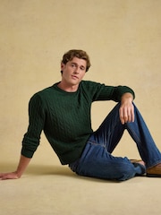 Joules Green Crew Neck Cotton Cable Knit Jumper - Image 3 of 7
