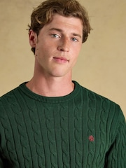 Joules Green Crew Neck Cotton Cable Knit Jumper - Image 5 of 7