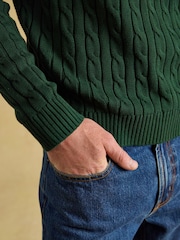 Joules Green Crew Neck Cotton Cable Knit Jumper - Image 6 of 7
