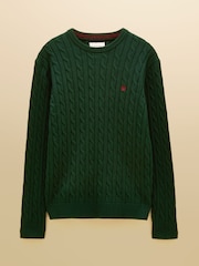 Joules Green Crew Neck Cotton Cable Knit Jumper - Image 7 of 7