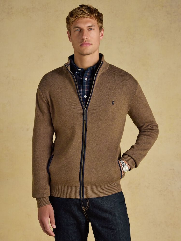 Joules Hillside Brown Knitted Cardigan - Image 1 of 7 Joules Hillside Brown Knitted Cardigan - Image 1 of 7