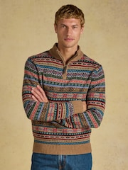 Joules סוודר צמר בדוגמת Fair Isle עם רבע רוכסן - תמונה 1 מתוך 7