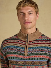 Joules סוודר צמר בדוגמת Fair Isle עם רבע רוכסן - תמונה 4 מתוך 7