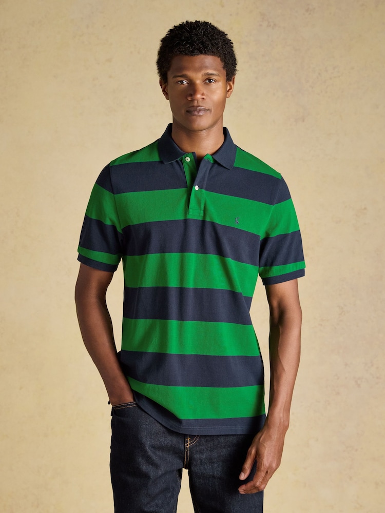 Joules Woody Green & Navy Stripe Cotton Pique Polo Shirt - Image 1 of 9