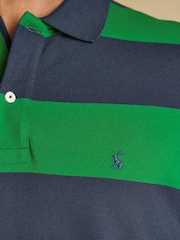 Joules Woody Green & Navy Stripe Cotton Pique Polo Shirt - Image 8 of 9