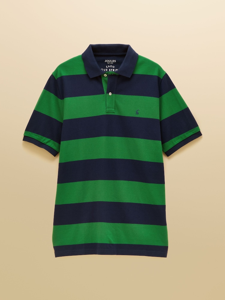 Joules Woody Green & Navy Stripe Cotton Pique Polo Shirt - Image 9 of 9