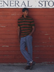 Joules Woody Green & Orange Striped Short Sleeve Cotton Pique Polo Shirt - Image 1 of 10