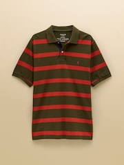 Joules Woody Green & Orange Striped Short Sleeve Cotton Pique Polo Shirt - Image 10 of 10