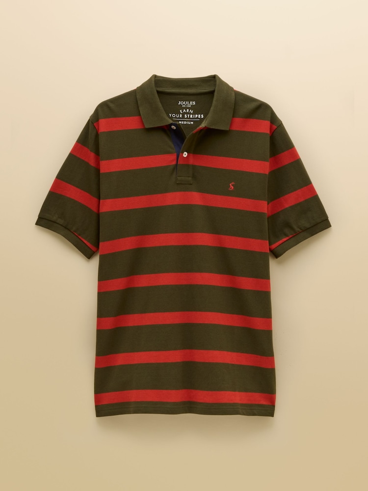 Joules Woody Green & Orange Striped Short Sleeve Cotton Pique Polo Shirt - Image 10 of 10
