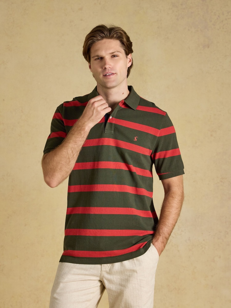 Joules Woody Green & Orange Striped Short Sleeve Cotton Pique Polo Shirt - Image 2 of 10