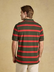 Joules Woody Green & Orange Striped Short Sleeve Cotton Pique Polo Shirt - Image 3 of 10