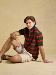 Joules Woody Green & Orange Striped Short Sleeve Cotton Pique Polo Shirt - Image 7 of 10