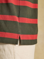 Joules Woody Green & Orange Striped Short Sleeve Cotton Pique Polo Shirt - Image 9 of 10