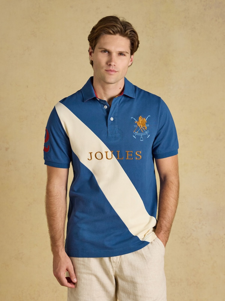Joules Woody Navy & White Embellished Cotton Pique Polo Shirt - Image 1 of 7 Joules Woody Navy & White Embellished Cotton Pique Polo Shirt - Image 1 of 7