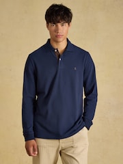 Joules Navy Long Sleeve Cotton Pique Polo Shirt - Image 1 of 8