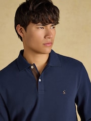Joules Navy Long Sleeve Cotton Pique Polo Shirt - Image 5 of 8