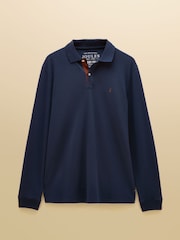 Joules Navy Long Sleeve Cotton Pique Polo Shirt - Image 8 of 8