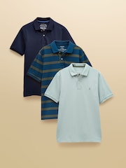 Joules Woody Blue/Navy/Striped Polo Shirts 3 Pack - Image 1 of 10