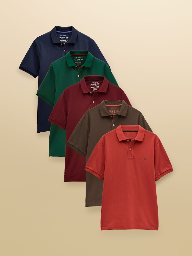 Joules Woody Navy/Burgundy/Green/Orange/Brown Multipack Polo Shirts (5 Pack) - Image 1 of 9