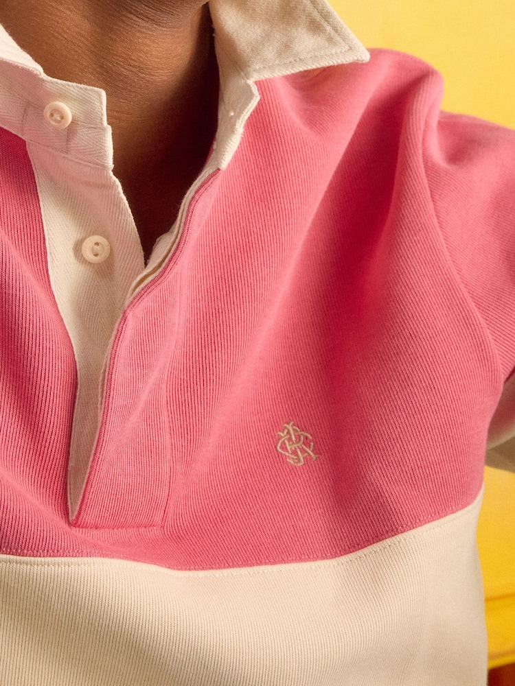 Joules Blue & Pink French Rib Long Sleeve Rugby Shirt - Image 2 of 12 Joules Blue & Pink French Rib Long Sleeve Rugby Shirt - Image 2 of 12