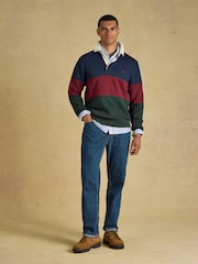 Joules Green & Navy French Rib Long Sleeve Rugby Sweatshirt - Image 5 of 10