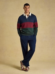 Joules Green & Navy French Rib Long Sleeve Rugby Sweatshirt - Image 9 of 10