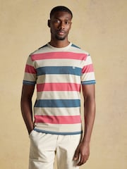 Joules Rugby Club Pink & Blue Striped Crew Neck Cotton T-Shirt - Image 1 of 8