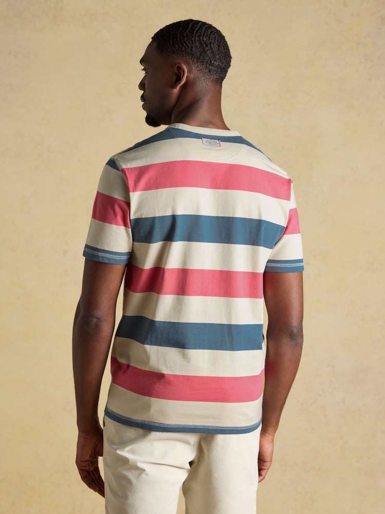 Joules Rugby Club Pink & Blue Striped Crew Neck Cotton T-Shirt - Image 2 of 8