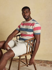 Joules Rugby Club Pink & Blue Striped Crew Neck Cotton T-Shirt - Image 4 of 8
