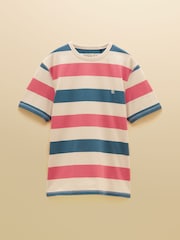 Joules Rugby Club Pink & Blue Striped Crew Neck Cotton T-Shirt - Image 8 of 8