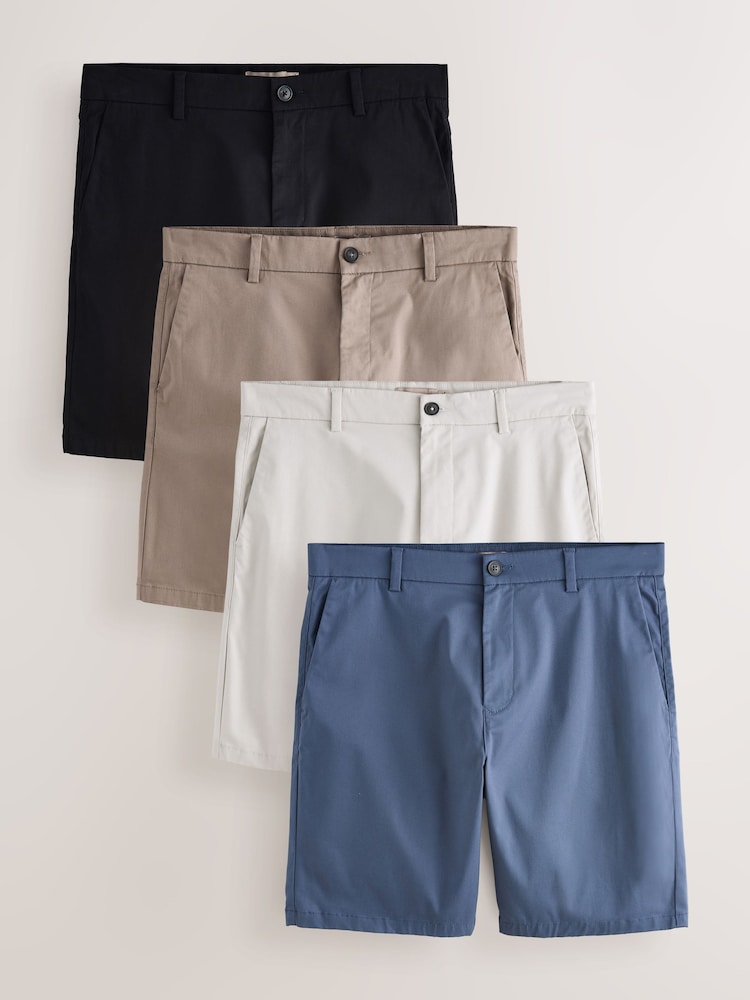 Black/Blue/Mushroom/Bone Straight Fit Stretch Chino Shorts 4 Pack - Image 1 of 12