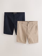Azul marino/piedra - Ajuste ceñido - Pantalones cortos chinos elásticos 2 Pack - Imagen 1 de 12