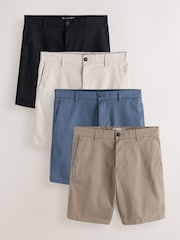 Black/Blue/Mushroom/Bone - 修身剪裁 - 彈力卡其短褲4件組 - 圖片 1/13
