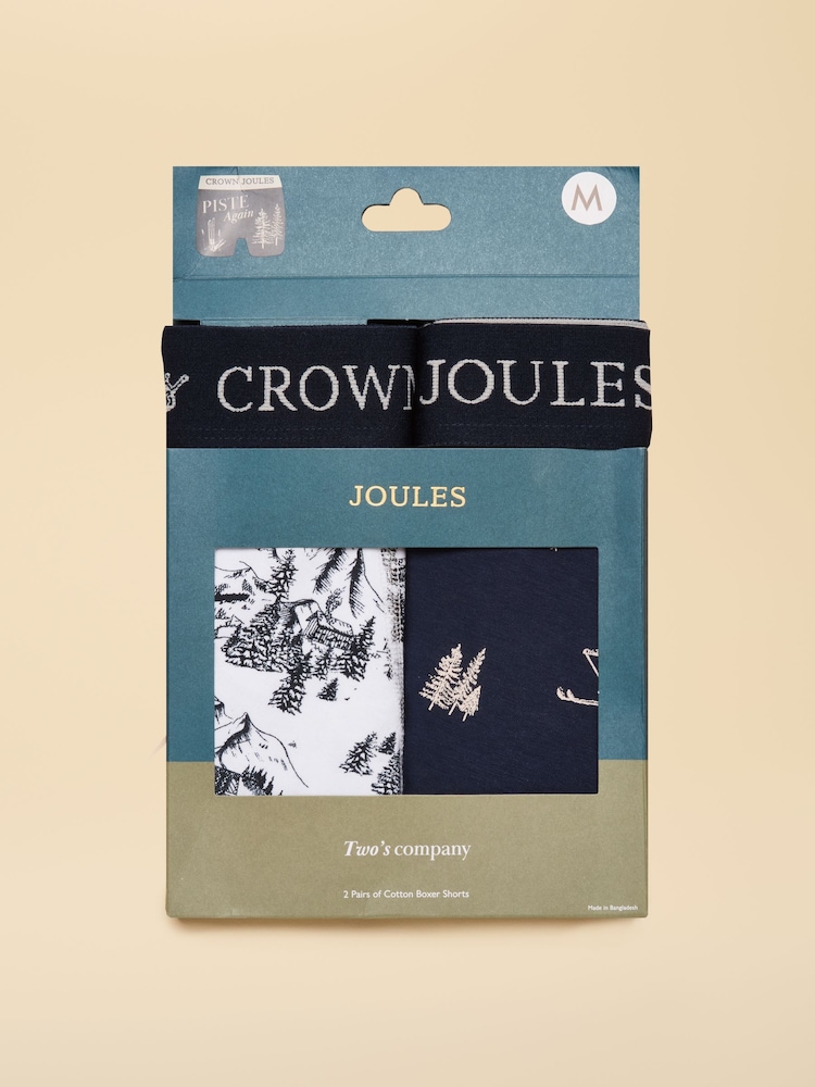 Joules Piste Again Cream/Navy Cotton Jersey Boxer Shorts 2 pack - Image 1 of 4