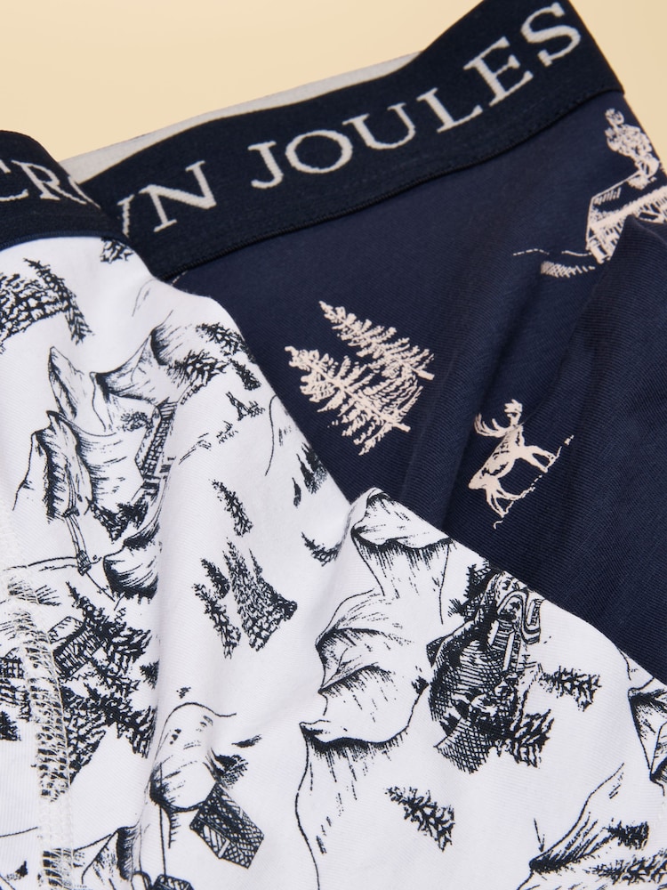 Joules Piste Again Cream/Navy Cotton Jersey Boxer Shorts 2 pack - Image 4 of 4
