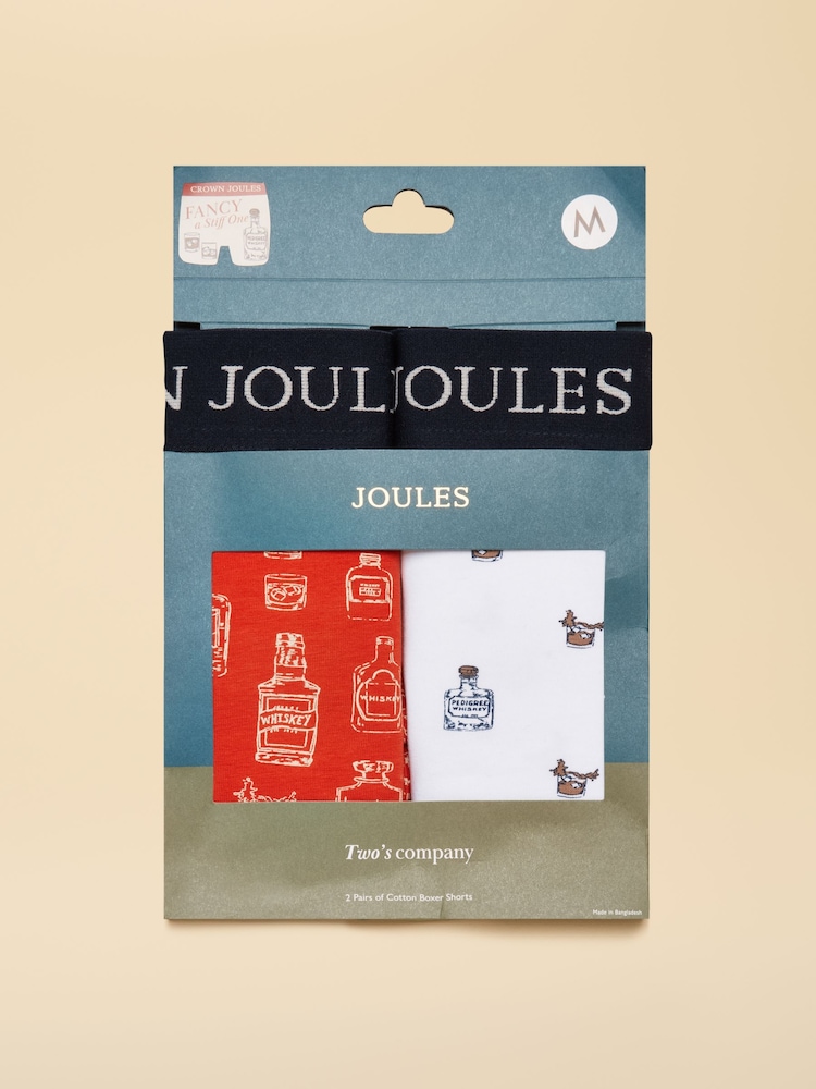 Joules Fancy A Stiff One Orange/White Cotton Jersey Boxer Shorts 2 pack - Image 1 of 3