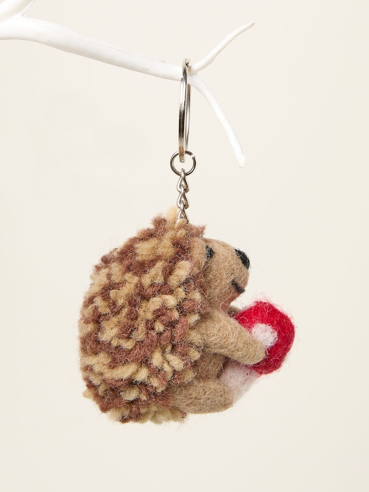FatFace Brown Toadstool Hedgehog Felt Keyring - Image 2 of 2